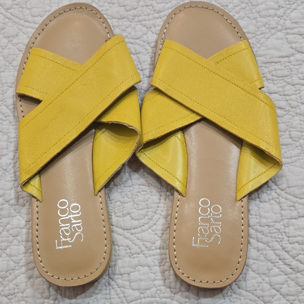 Franco Sarto Yellow Slide Sandals with Crossover Straps Sz 7 - Picture 2 of 5